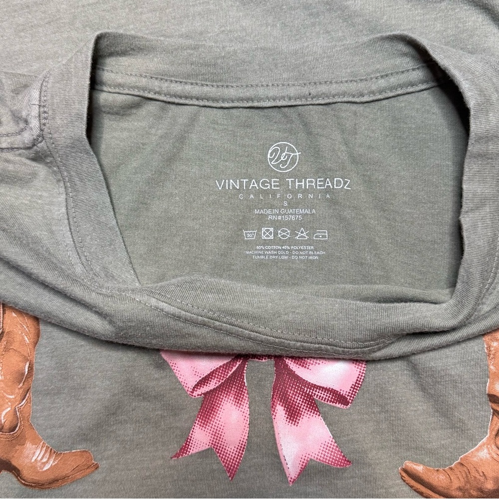 Coquette Cowgirl Boots & Pink Bow Graphic Tee Western Boho Nashville Country - Picture 4 of 4